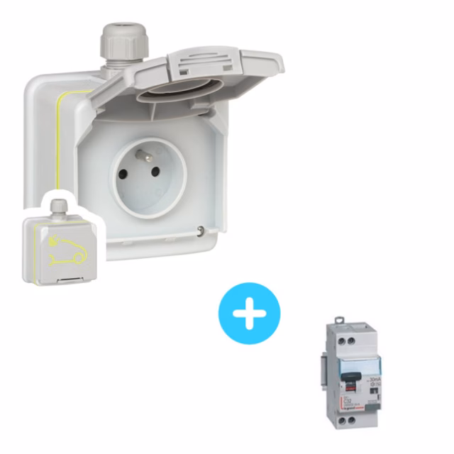 Pack LEGRAND Prise Green up - 090471 + Disjoncteur différentiel 410754
